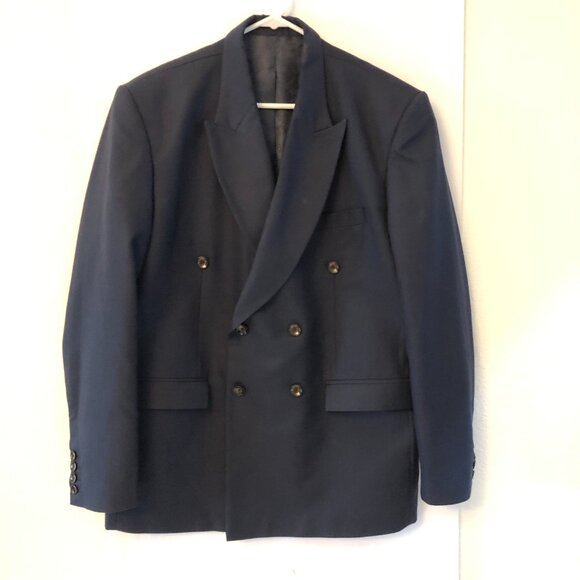 French Crown Men’s Navy Blue Blazer Suit Jacket Size 46 Double Breasted Formal - Picture 1 of 9